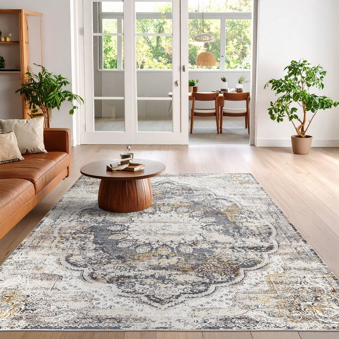 Conceptum Alfombra de Algodón 80 x 150 cm en Crema, Gris y Rojo Clarete